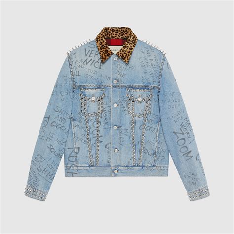 jean jacket with gucci print|Gucci jean jackets men's.